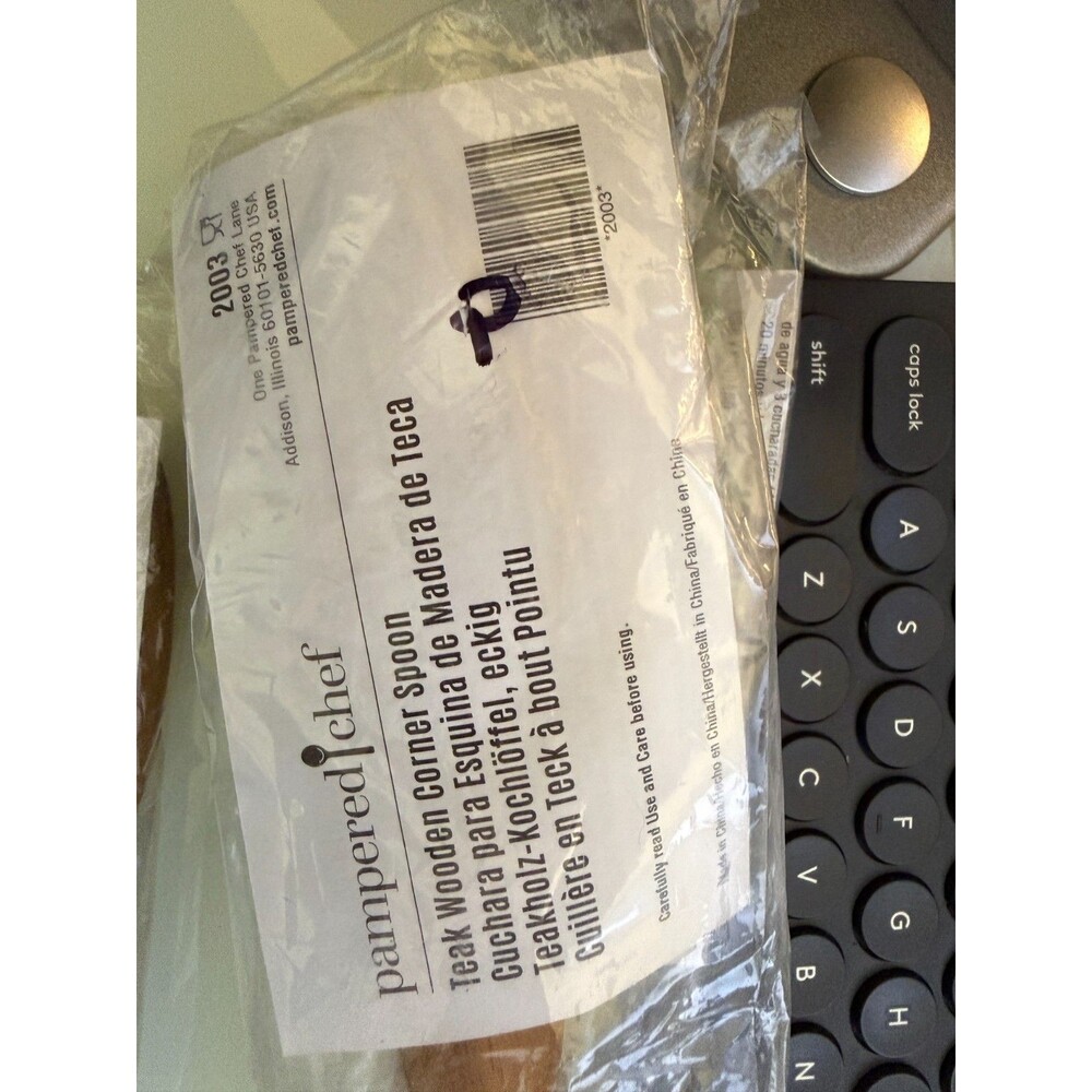 Pampered Chef NEW Teak Wooden Corner Spoon #2003 Rare New in Bag - Picture 3 of 3